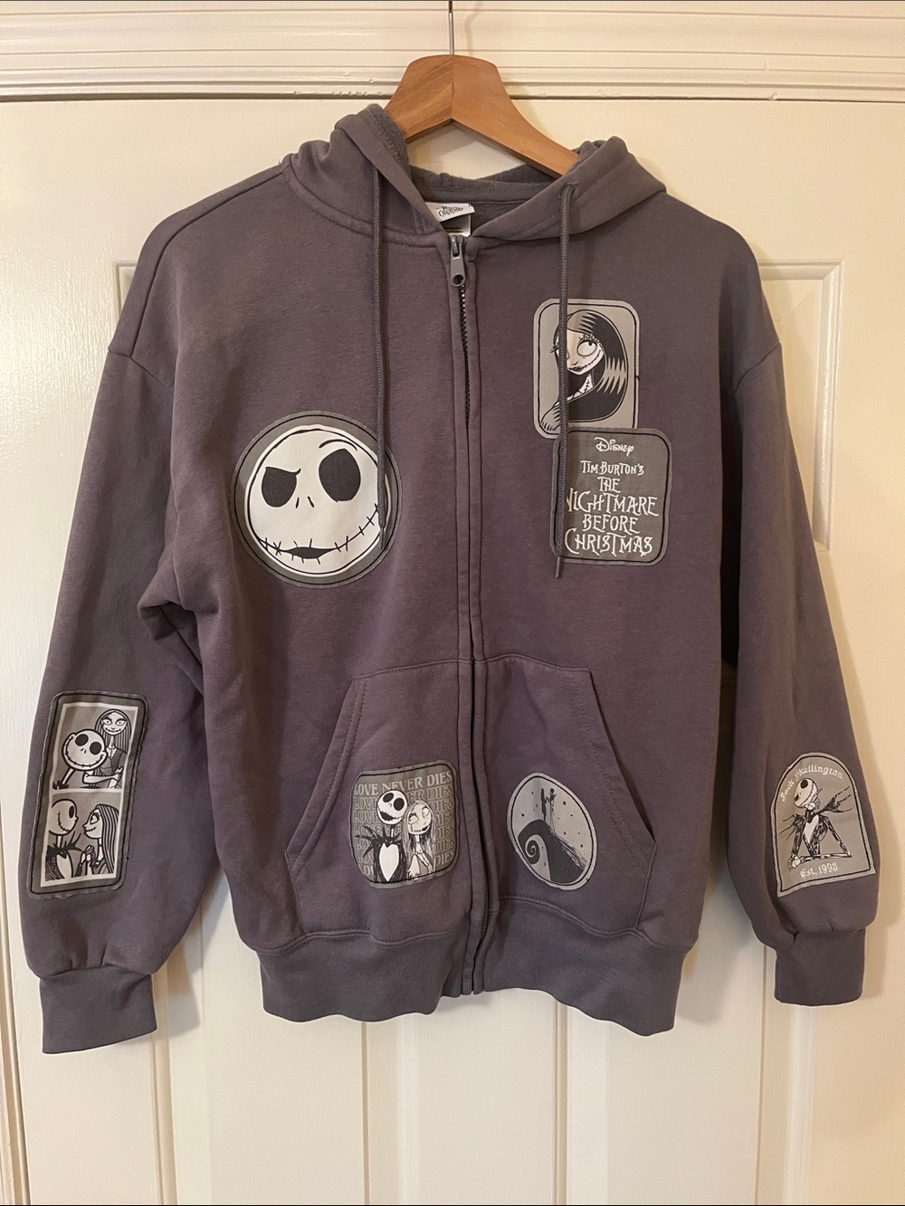 Disney The Nightmare Before Christmas Kids' Charcoal Gray Zip-Up Puffer Hoodie